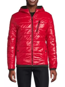 Стеганая куртка Renan с капюшоном Geox, цвет Black Red