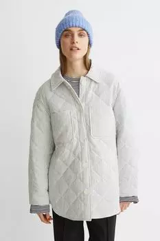 Стеганая куртка-рубашка H&amp;M, белый/теннисная полоска