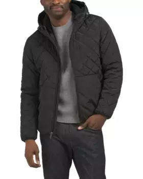 Стеганая куртка с бриллиантами и капюшоном на подкладке из шерпы Kenneth Cole, черный