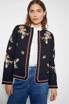 Стеганая куртка с цветочной вышивкой «Элиша» Monsoon, черный