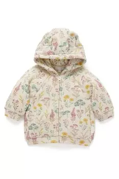 Стеганая куртка с цветочным принтом и капюшоном на молнии Purebaby, бежевый