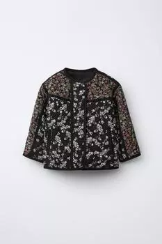 Стеганая куртка с цветочным принтом ZARA, черный