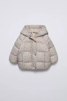 Стеганая куртка с цветочным рисунком ZARA, розовый
