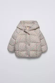 Стеганая куртка с цветочным рисунком ZARA, розовый