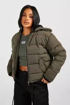 Стеганая куртка с капюшоном boohoo, хаки