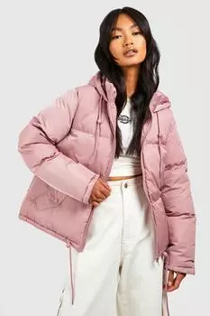 Стеганая куртка с капюшоном boohoo, розовый