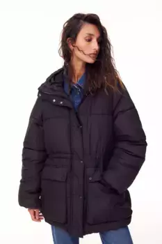 Стеганая куртка с капюшоном H&M, черный