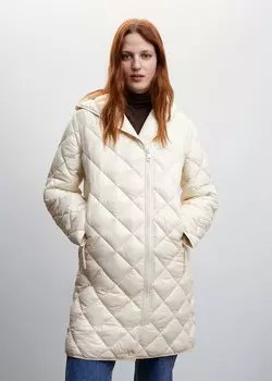 Стеганая куртка с капюшоном MANGO, кремовый/экрю