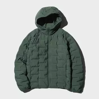 Стеганая куртка с капюшоном UNIQLO, темно-зеленый (размер М)