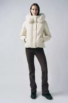 Стеганая куртка с капюшоном ZARA, экрю