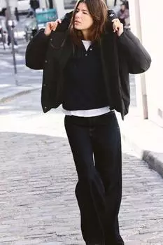 Стеганая куртка с капюшоном ZARA, черный