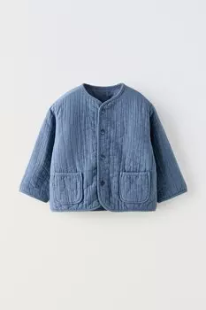Стеганая куртка с карманами ZARA, синий