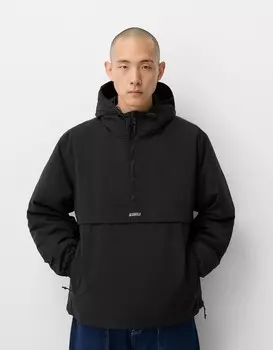 Стеганая куртка с карманом-кенгуру Bershka, черный