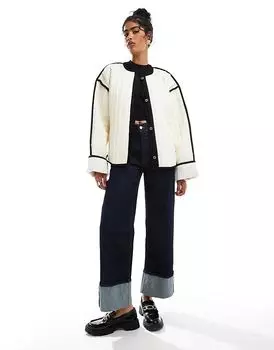 Стеганая куртка с контрастными деталями кремового цвета ASOS DESIGN