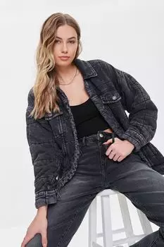 Стеганая куртка с минеральной стиркой Forever 21, черный