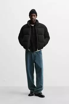 Стеганая куртка с ребристой отделкой ZARA, черный