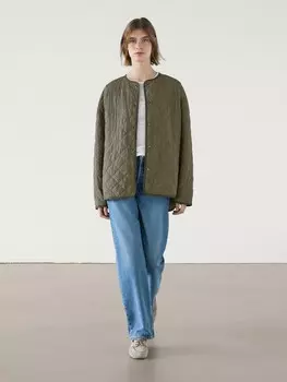 Стеганая куртка с ромбовидным узором и шарфом Massimo Dutti, хаки