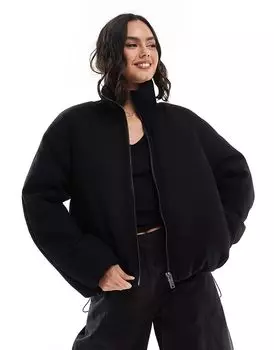 Стеганая куртка с трикотажным воротником черного цвета ASOS DESIGN