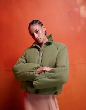 Стеганая куртка с трикотажным воротником цвета шалфей ASOS DESIGN