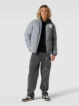 Стеганая куртка с воротником-стойкой и пришитыми этикетками KARL KANI, серебряный