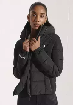 Стеганая куртка Superdry "HOODED SPIRIT SPORTS PUFFER", с капюшоном, из водоотталкивающего материала, черный