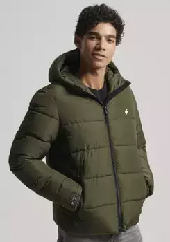 Стеганая куртка Superdry "HOODED SPORTS PUFFR JACKET", с капюшоном, цвет Dark Moos