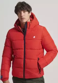Стеганая куртка Superdry "HOODED SPORTS PUFFR JACKET", с капюшоном, красный