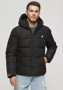 Стеганая куртка Superdry "HOODED SPORTS PUFFR JACKET", с капюшоном, черный