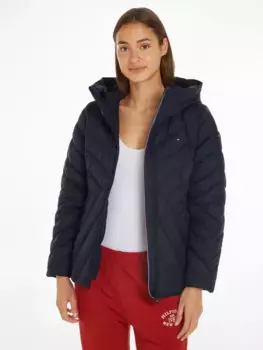 Стеганая куртка Tommy Hilfiger "CHEVRON MW PADDED JACKET", с капюшоном, средней набивкой и фирменной этикеткой Tommy Hilfiger, цвет Desert Sky