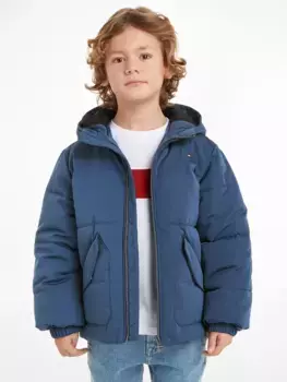 Стеганая куртка Tommy Hilfiger "MONOTYPE PADDED PUFFER JACKET", с капюшоном, детская до 16 лет, с капюшоном, на рукавах резинка, цвет Aegean Sea