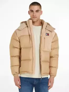 Стеганая куртка Tommy Jeans "TJM CORD MIX ALASKA PUFFER", с капюшоном, коричневый