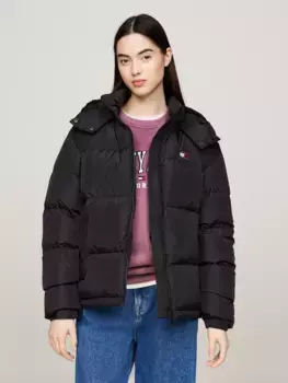Стеганая куртка Tommy Jeans "TJW ALASKA PUFFER EXT", с капюшоном, с вышитым логотипом, черный