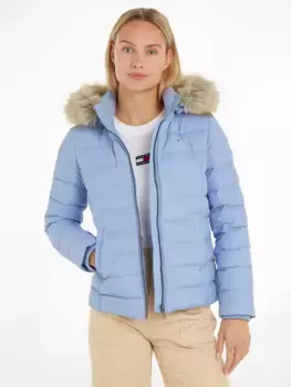 Стеганая куртка Tommy Jeans "TJW BASIC HOODED JACKET", с капюшоном, с искусственным мехом на капюшоне и флажком с логотипом Tommy Jeans, цвет June Iris
