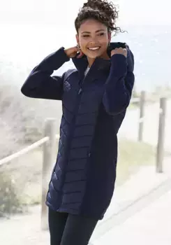 Стеганая куртка Vivance, с капюшоном, с вязаными флисовыми рукавами, цвет морской волны