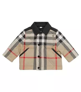 Стеганая куртка в клетку baby archive Burberry Kids, бежевый