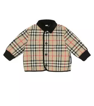 Стеганая куртка в клетку Baby Burberry, бежевый