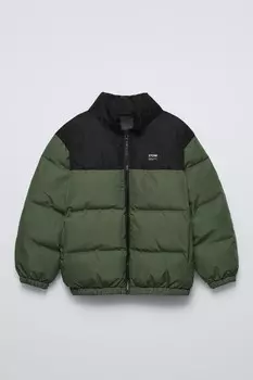 Стеганая куртка ZARA, темный хаки