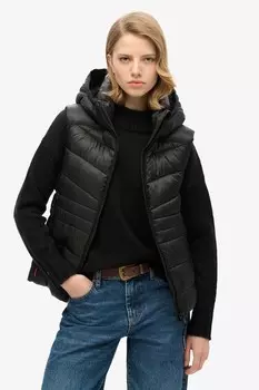 Стеганая куртка жилет Fuji с капюшоном Superdry, черный