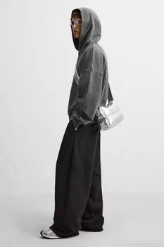 Стеганая металлическая сумка через плечо ZARA, серебряный