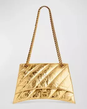 Стеганая металлизированная сумка на цепочке Crush среднего размера Balenciaga, цвет Gold