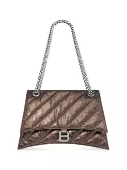 Стеганая металлизированная сумка на цепочке Crush среднего размера Balenciaga, бронзовый