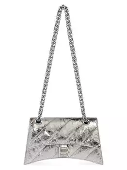 Стеганая металлизированная сумка на цепочке Crush XS Balenciaga, серебряный