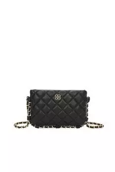 Стеганая мини-сумка через плечо из искусственной кожи с ромбовидным узором Clover Fontanella Fashion, черный