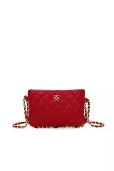 Стеганая мини-сумка через плечо из искусственной кожи с ромбовидным узором Clover Fontanella Fashion, красный
