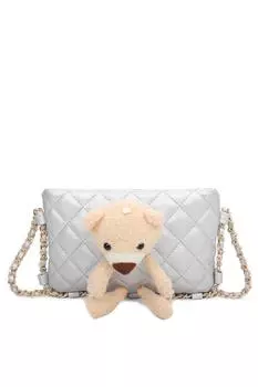 Стеганая мини-сумка через плечо из искусственной кожи с ромбовидным узором Teddy Bear Fontanella Fashion, серебро