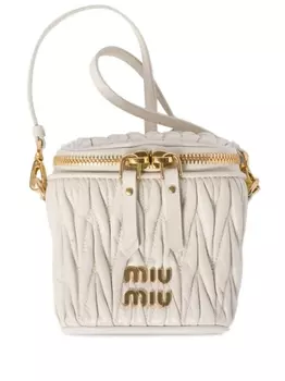 Стеганая мини-сумка Miu Miu с логотипом, белый