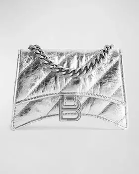 Стеганая мини-сумка на цепочке цвета металлик Crush Balenciaga, цвет Silver