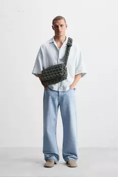 Стеганая нейлоновая сумка через плечо ZARA, зеленый