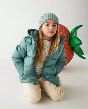 Стеганая парка для девочки с капюшоном El Corte Ingls, зеленый