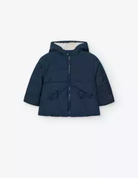 Стеганая парка для девочки с капюшоном и декоративными бантиками Losan, темно-синий